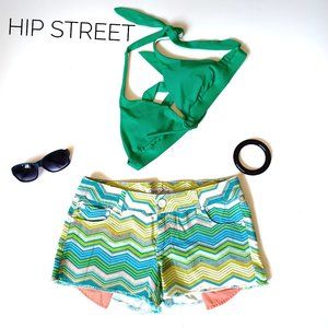 CELEBRITY PINK Pastel Chevron Optic Print Low Rise Limeade Jean Shorts 9